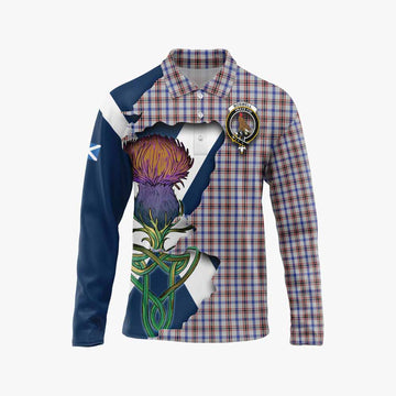 Tartan Vibes Clothing Boswell Tartan Family Crest Long Sleeve Polo Shirt Scottish Thistle Celtic Inspired