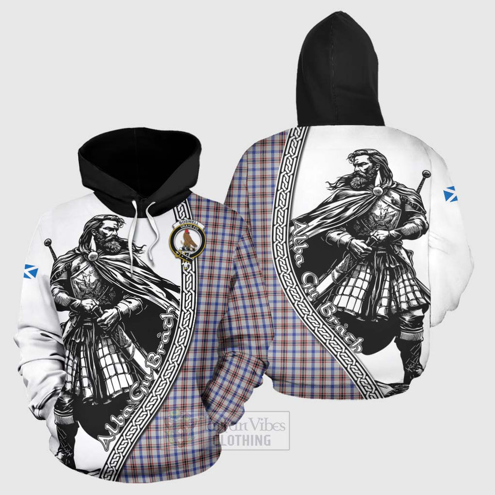 Boswell Tartan Clan Crest Hoodie with Highlander Warrior Celtic Style Zip Hoodie - Tartan Vibes Clothing