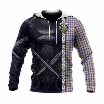 Boswell Tartan Knitted Hoodie with Family Crest Cross Sword Thistle Celtic Vibes Unisex Knitted Pullover Hoodie - Tartan Vibes Clothing