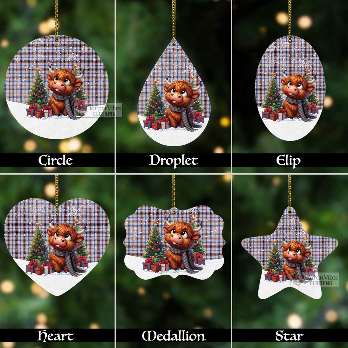 Boswell Tartan Christmas Aluminium Ornament with Adorable Highland Coo Aluminium - Tartan Vibes Clothing