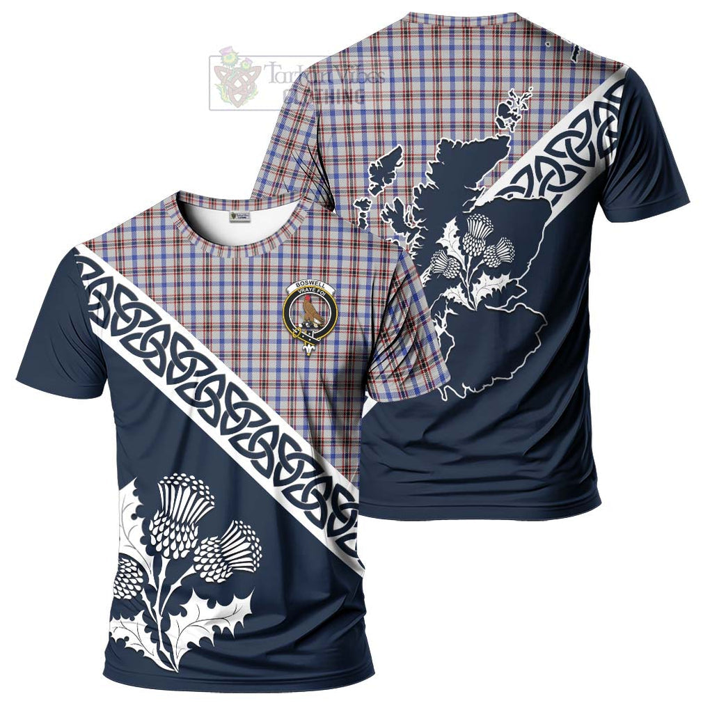 Boswell Tartan T-Shirt Featuring Thistle and Scotland Map Kid's Shirt - Tartanvibesclothing Store