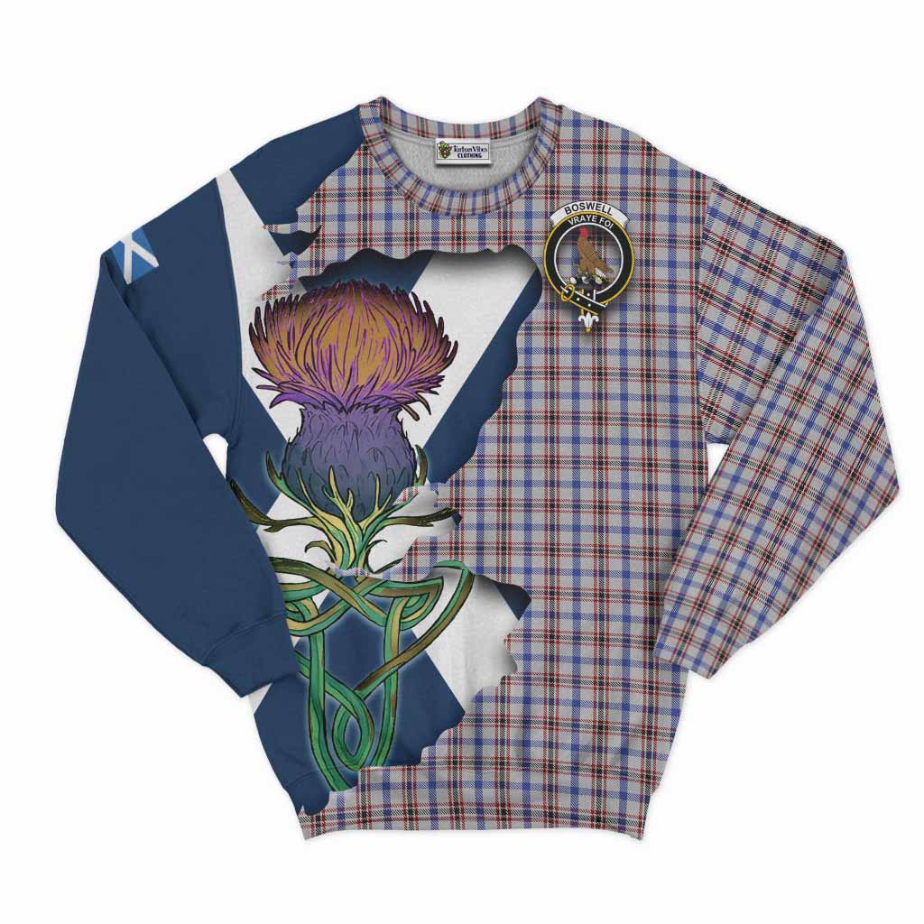 Tartan Vibes Clothing Boswell Tartan Family Crest Sweatshirt Scottish Thistle Celtic Inspired