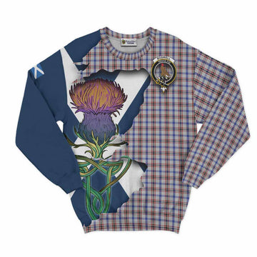 Tartan Vibes Clothing Boswell Tartan Family Crest Sweatshirt Scottish Thistle Celtic Inspired