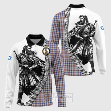 Boswell Tartan Clan Crest Long Sleeve Polo Shirt with Highlander Warrior Celtic Style Unisex - Tartan Vibes Clothing