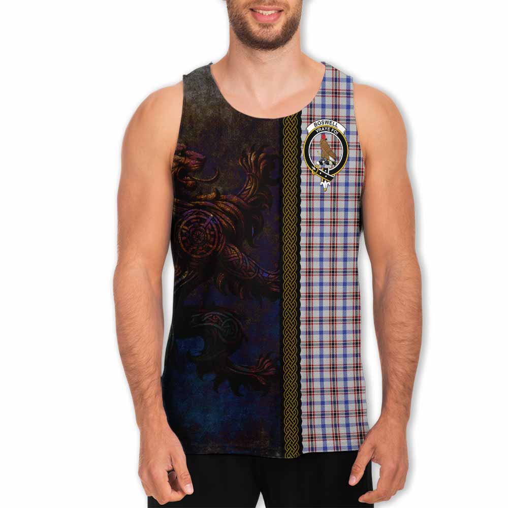 Tartan Vibes Clothing Boswell Tartan Family Crest Men's Tank Top Alba Gu Brath Be Brave Lion Ancient Style