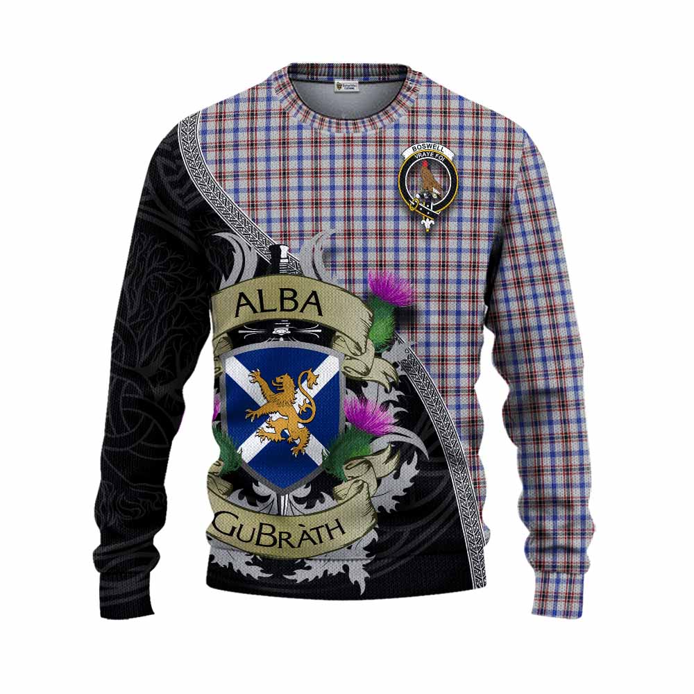 Boswell Tartan Family Crest Knitted Sweater Lion Rampant Royal Thistle Shield Celtic Inspired Unisex - Tartan Vibes Clothing