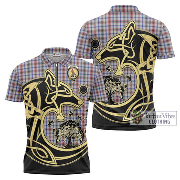 Boswell Tartan Zipper Polo Shirt with Family Crest Celtic Wolf Style Unisex - Tartan Vibes Clothing