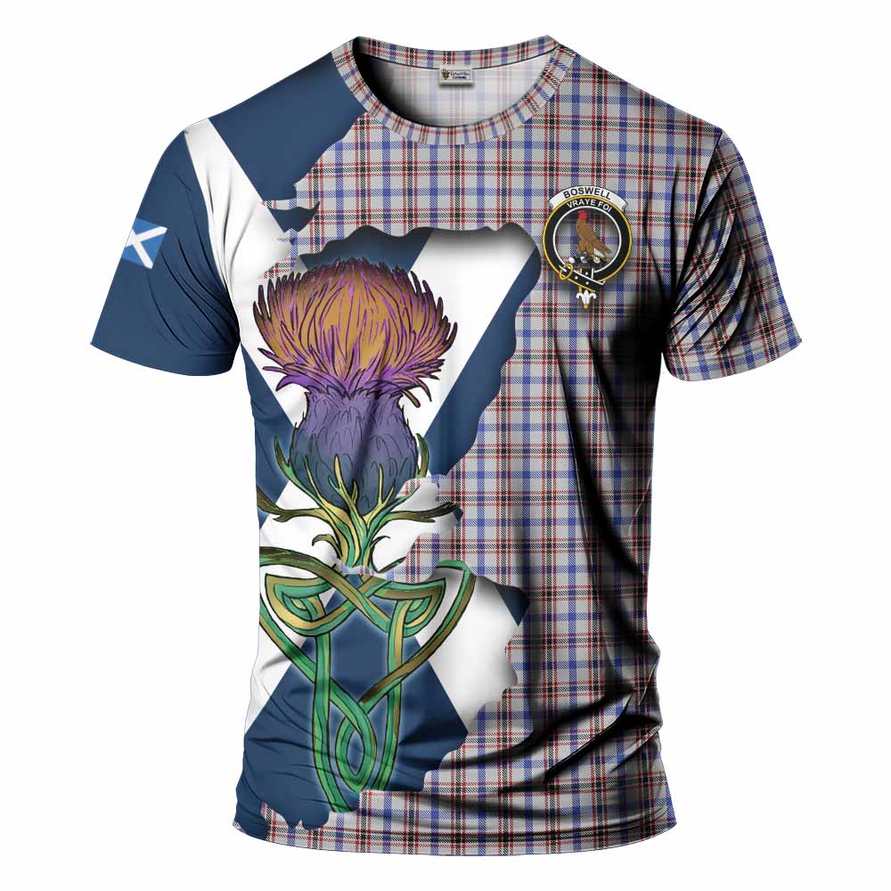 Tartan Vibes Clothing Boswell Tartan Family Crest T-Shirt Scottish Thistle Celtic Inspired