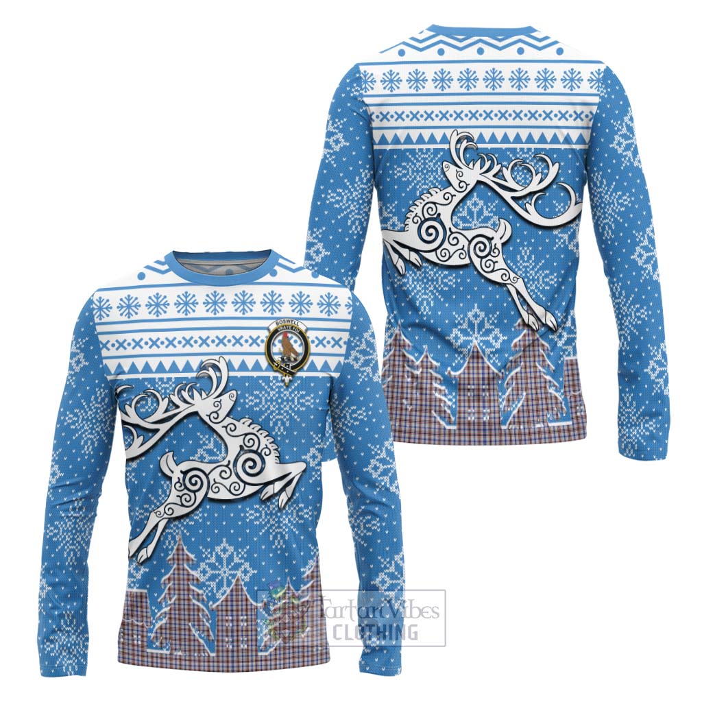 Boswell Clan Christmas Long Sleeve T-Shirt Celtic Reindeer Style Unisex - Tartan Vibes Clothing