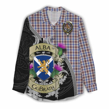 Boswell Tartan Family Crest Women's Casual Shirt Lion Rampant Royal Thistle Shield Celtic Inspired Female - Tartan Vibes Clothing