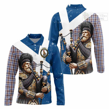 Boswell Tartan Long Sleeve Polo Shirt with Family Crest Scottish Bagpiper Vibes Unisex - Tartan Vibes Clothing
