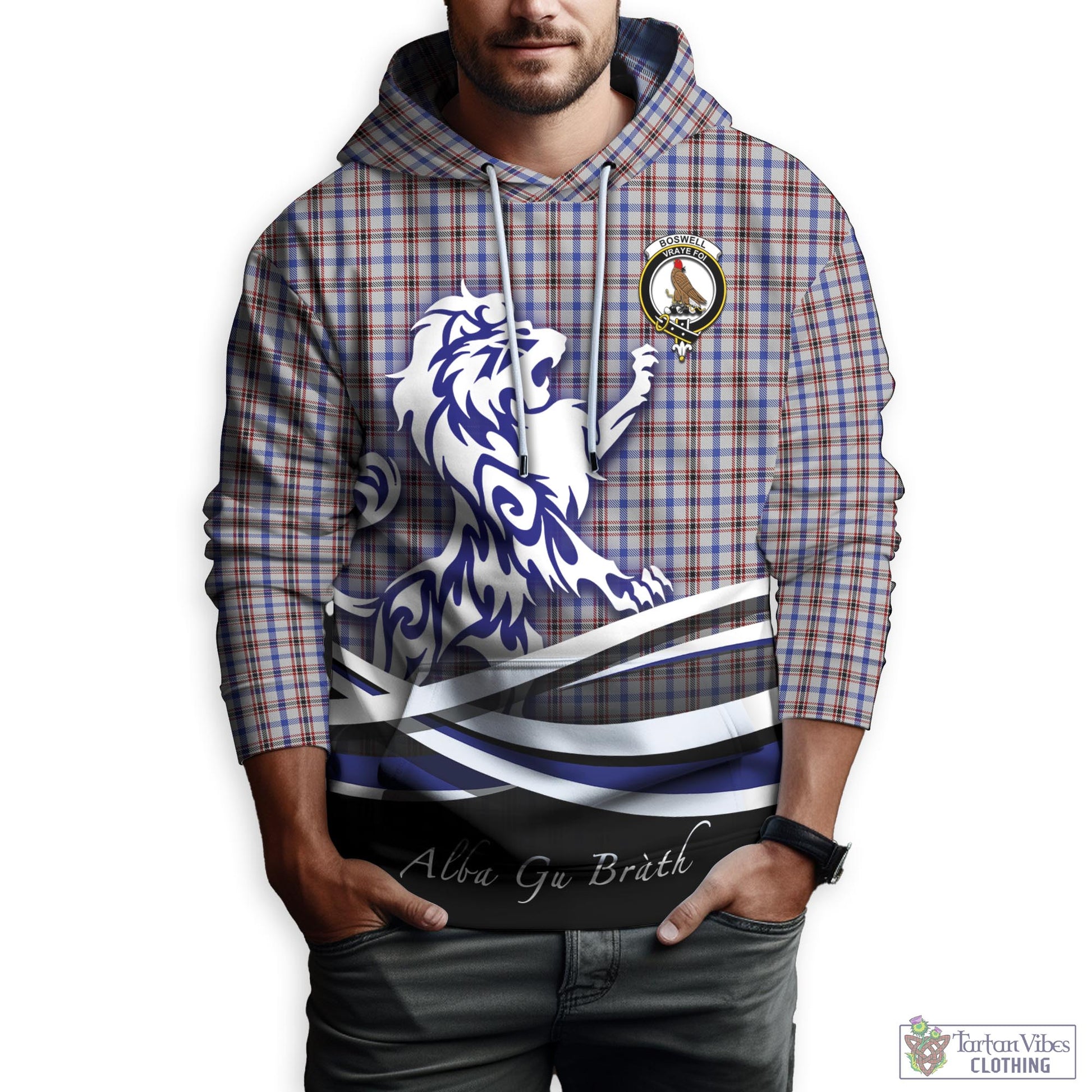 Boswell Tartan Hoodie with Alba Gu Brath Regal Lion Emblem Zip Hoodie - Tartan Vibes Clothing