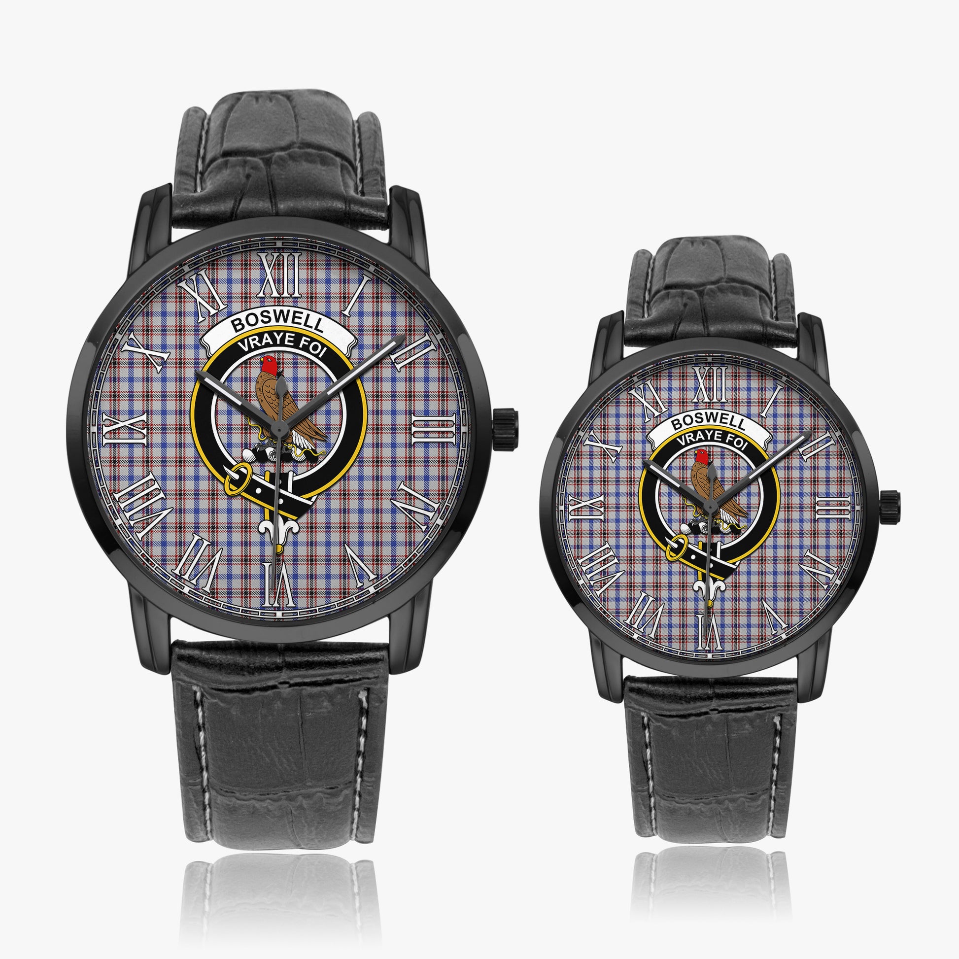 Boswell Tartan Family Crest Leather Strap Quartz Watch Wide Type - Tartan Vibes Clothing