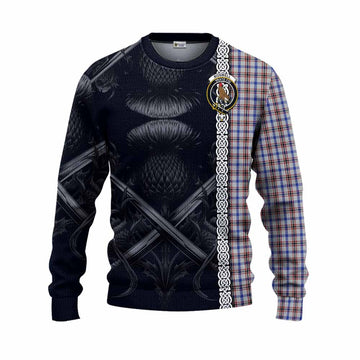 Boswell Tartan Knitted Sweater with Family Crest Cross Sword Thistle Celtic Vibes Unisex - Tartan Vibes Clothing
