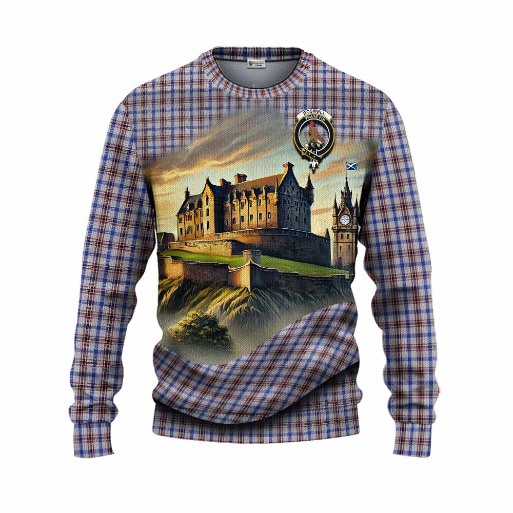 Boswell Tartan Family Crest Knitted Sweater with Scottish Ancient Castle Style Unisex - Tartan Vibes Clothing