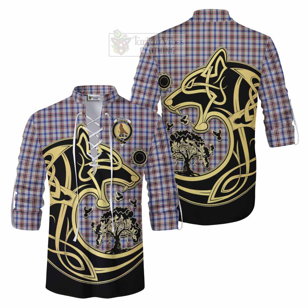 Boswell Tartan Ghillie Kilt Shirt with Family Crest Celtic Wolf Style Men - Tartan Vibes Clothing