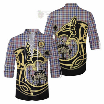Boswell Tartan Ghillie Kilt Shirt with Family Crest Celtic Wolf Style Men - Tartan Vibes Clothing