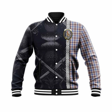 Boswell Tartan Baseball Jacket with Family Crest Cross Sword Thistle Celtic Vibes Unisex - Tartan Vibes Clothing