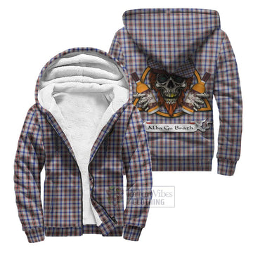 Boswell Tartan Sherpa Hoodie with Family Crest and Bearded Skull Holding Bottles of Whiskey Unisex S - Tartan Vibes Clothing