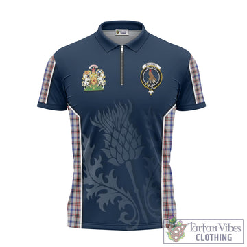 Boswell Tartan Zipper Polo Shirt with Family Crest and Scottish Thistle Vibes Sport Style