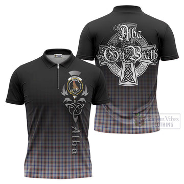 Boswell Tartan Zipper Polo Shirt Featuring Alba Gu Brath Family Crest Celtic Inspired Unisex - Tartan Vibes Clothing