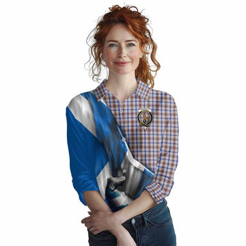 Boswell Tartan Women's Casual Shirt with Family Crest Scotland Patriotic Style Female - Tartan Vibes Clothing