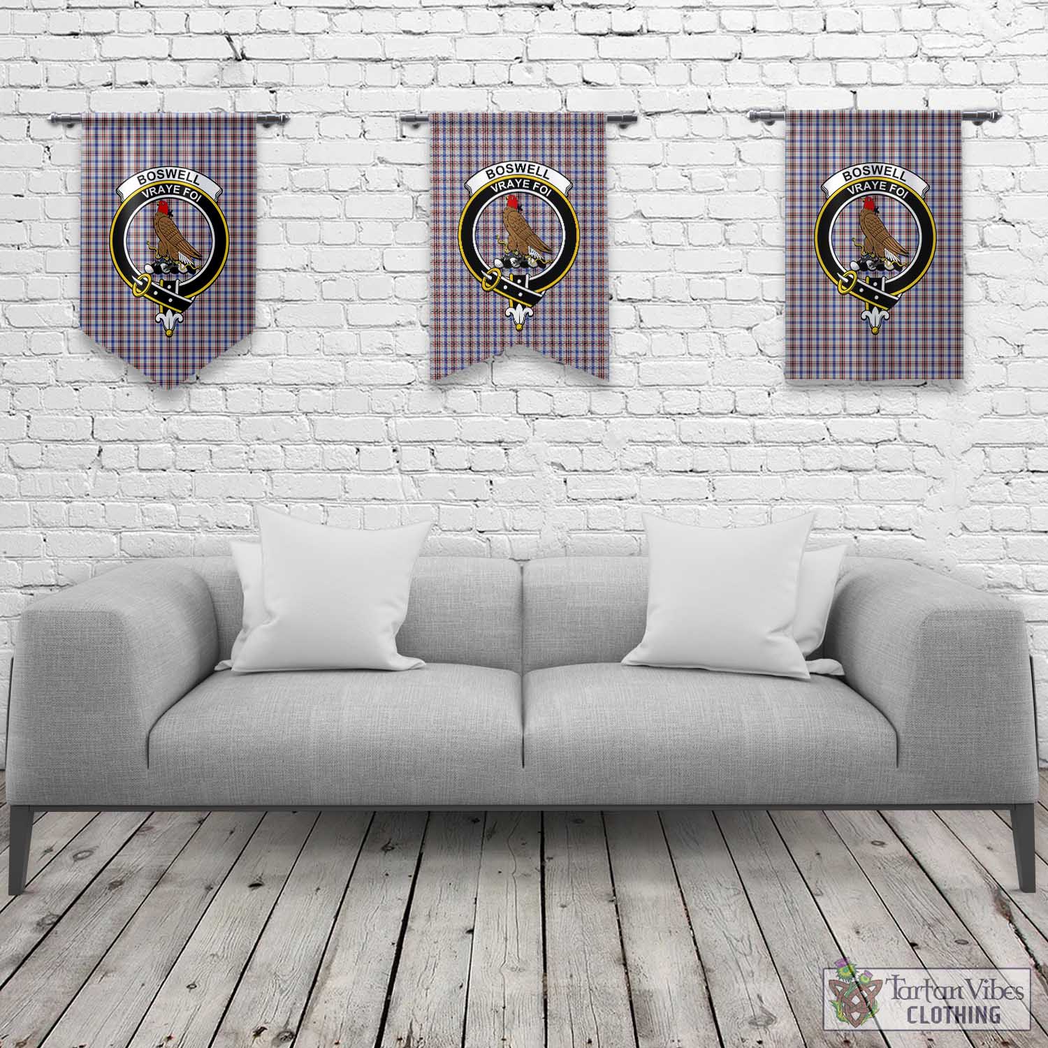 Boswell Tartan Gonfalon, Tartan Banner with Family Crest Rectangle - Tartan Vibes Clothing