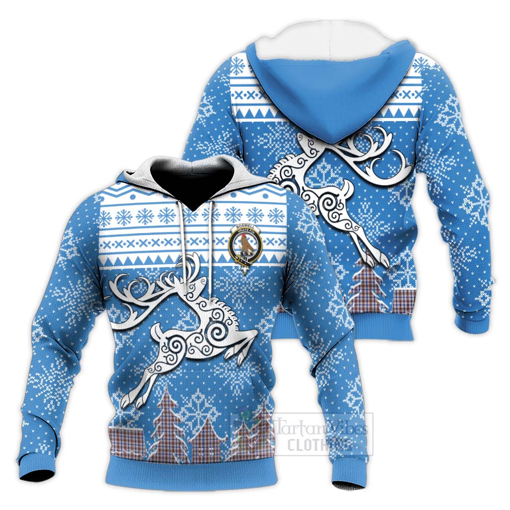 Boswell Clan Christmas Knitted Hoodie Celtic Reindeer Style Unisex Knitted Pullover Hoodie - Tartan Vibes Clothing