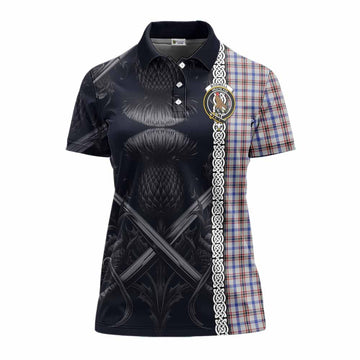 Boswell Tartan Women's Polo Shirt with Family Crest Cross Sword Thistle Celtic Vibes Women - Tartan Vibes Clothing