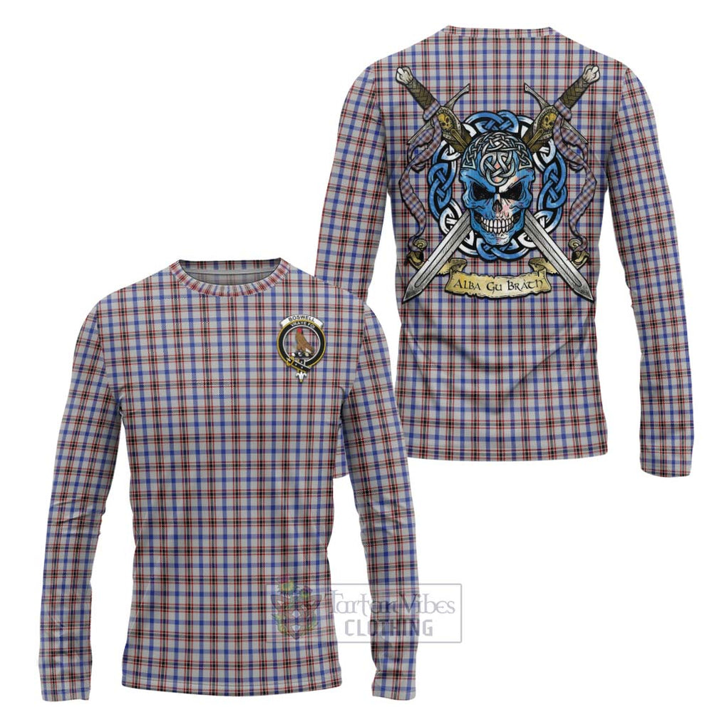 Boswell Tartan Long Sleeve T-Shirt with Family Crest Celtic Skull Style Unisex - Tartan Vibes Clothing