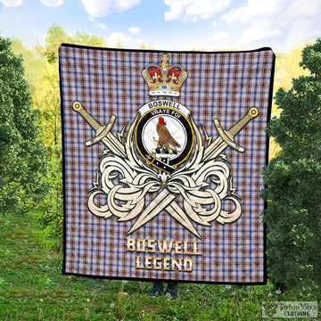 Boswell Tartan Quilt with Clan Crest and the Golden Sword of Courageous Legacy Super King Quilt 91" x 110" - Tartan Vibes Clothing