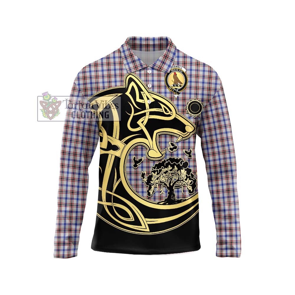 Boswell Tartan Long Sleeve Polo Shirt with Family Crest Celtic Wolf Style Unisex - Tartan Vibes Clothing