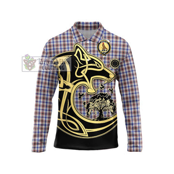 Boswell Tartan Long Sleeve Polo Shirt with Family Crest Celtic Wolf Style Unisex - Tartan Vibes Clothing