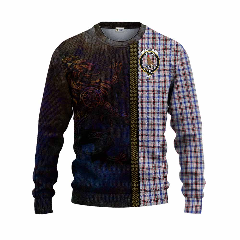 Tartan Vibes Clothing Boswell Tartan Family Crest Knitted Sweater Alba Gu Brath Be Brave Lion Ancient Style