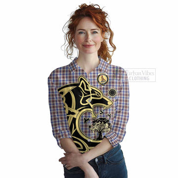 Boswell Tartan Women's Casual Shirt with Family Crest Celtic Wolf Style Female - Tartan Vibes Clothing