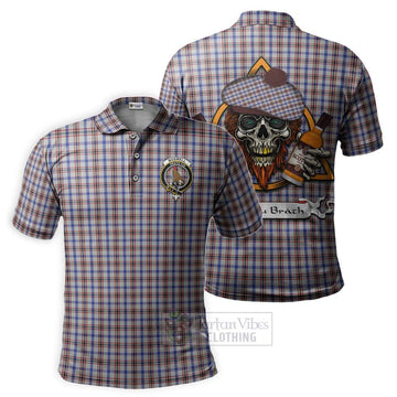 Boswell Tartan Polo Shirt with Family Crest and Bearded Skull Holding Bottles of Whiskey Kid - Tartan Vibes Clothing