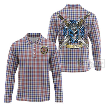 Boswell Tartan Long Sleeve Polo Shirt with Family Crest Celtic Skull Style Unisex - Tartan Vibes Clothing