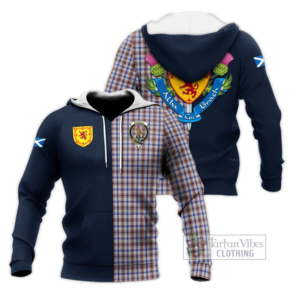 Boswell Tartan Knitted Hoodie Alba with Scottish Lion Royal Arm Half Style Unisex Knitted Pullover Hoodie - Tartan Vibes Clothing