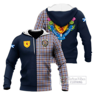 Boswell Tartan Knitted Hoodie Alba with Scottish Lion Royal Arm Half Style Unisex Knitted Pullover Hoodie - Tartan Vibes Clothing