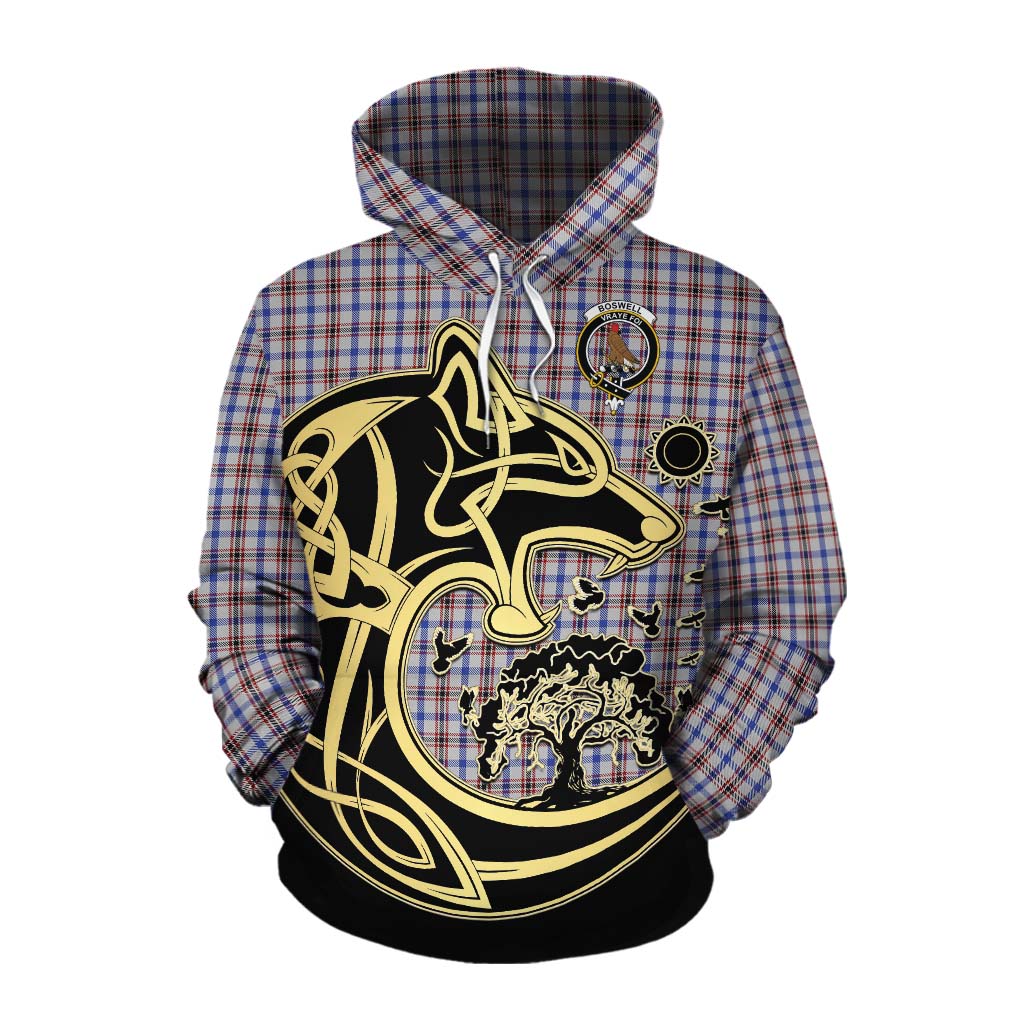 Boswell Tartan Cotton Hoodie with Family Crest Celtic Wolf Style Pullover Hoodie XS - Tartan Vibes Clothing