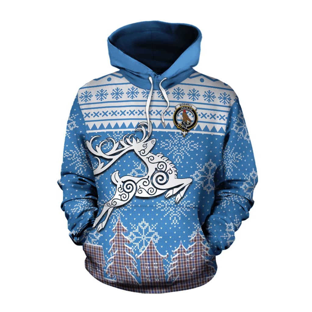 Boswell Clan Christmas Cotton Hoodie Celtic Reindeer Style Pullover Hoodie XS - Tartan Vibes Clothing