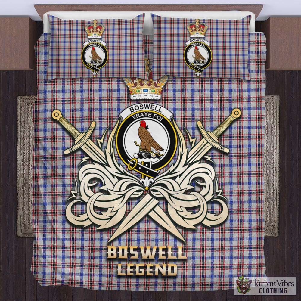 Tartan Vibes Clothing Boswell Tartan Bedding Set with Clan Crest and the Golden Sword of Courageous Legacy