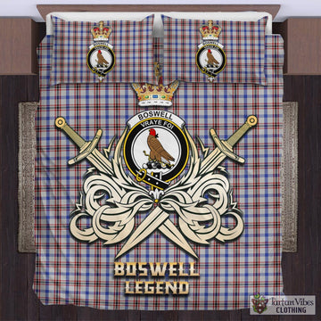 Tartan Vibes Clothing Boswell Tartan Bedding Set with Clan Crest and the Golden Sword of Courageous Legacy