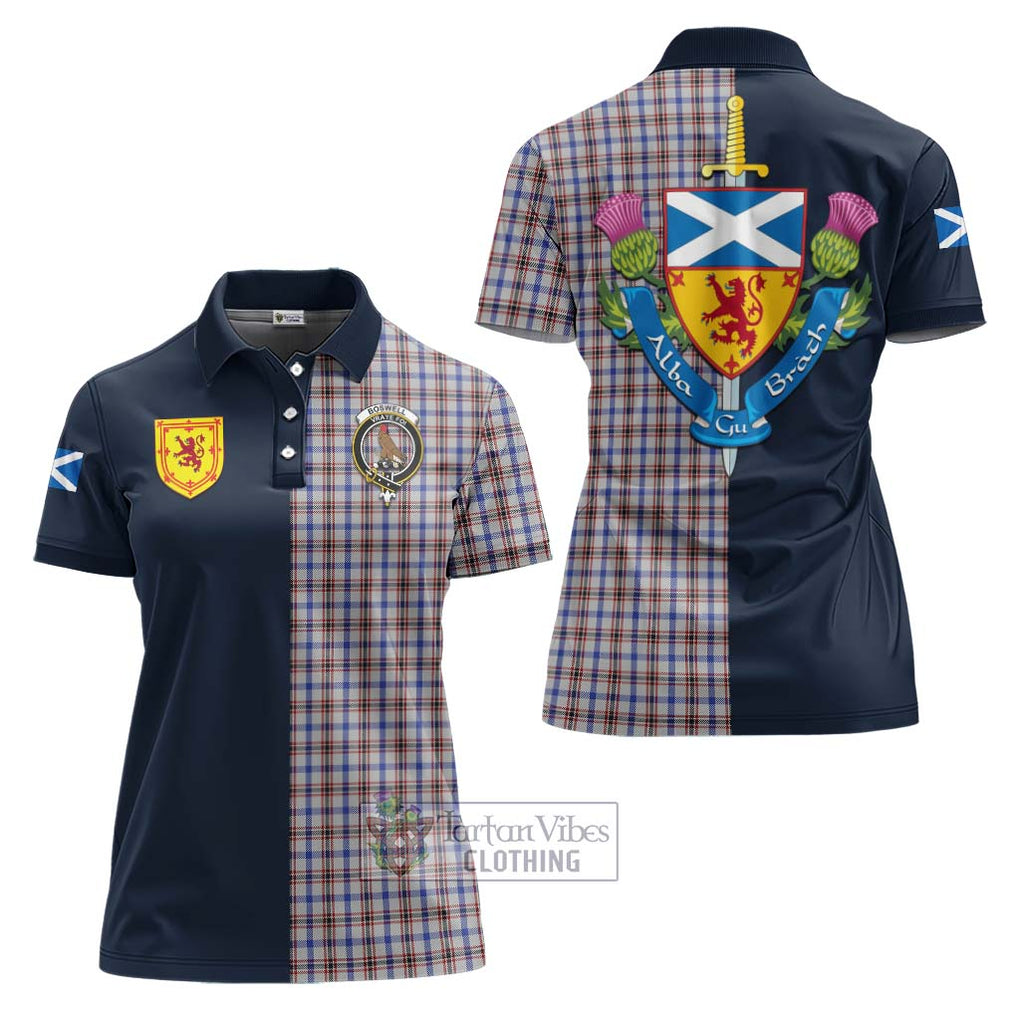 Boswell Tartan Women's Polo Shirt Alba with Scottish Lion Royal Arm Half Style Women - Tartan Vibes Clothing