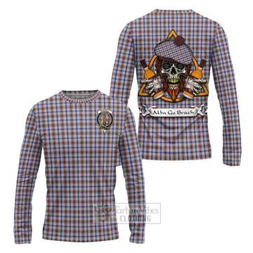 Boswell Tartan Long Sleeve T-Shirt with Family Crest and Bearded Skull Holding Bottles of Whiskey Unisex - Tartan Vibes Clothing