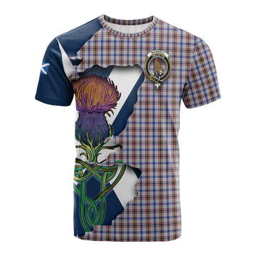 Tartan Vibes Clothing Boswell Tartan Family Crest Cotton T-shirt Scottish Thistle Celtic Inspired