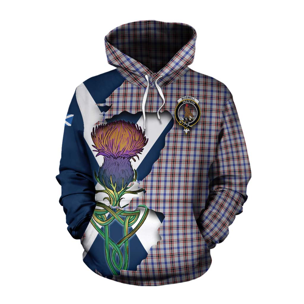 Tartan Vibes Clothing Boswell Tartan Family Crest Cotton Hoodie Scottish Thistle Celtic Inspired