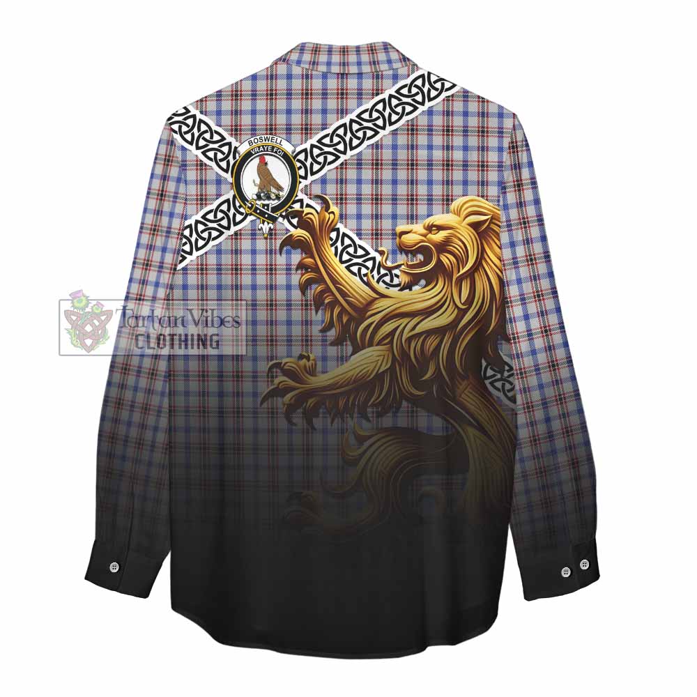 Boswell Crest Tartan Women's Casual Shirt with Golden Lion Emblem Celtic Style - Tartan Vibes Clothing