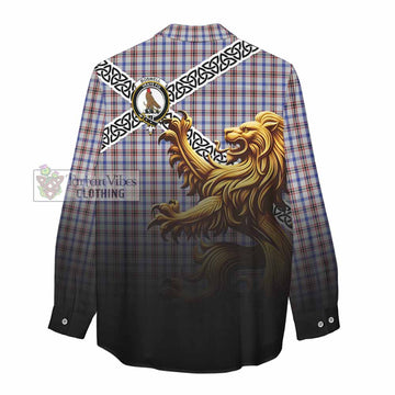 Boswell Crest Tartan Women's Casual Shirt with Golden Lion Emblem Celtic Style - Tartan Vibes Clothing
