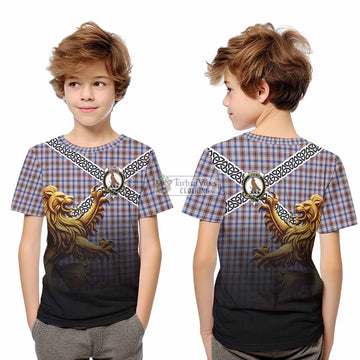 Boswell Crest Tartan Kid T-Shirt with Golden Lion Emblem Celtic Style - Tartan Vibes Clothing